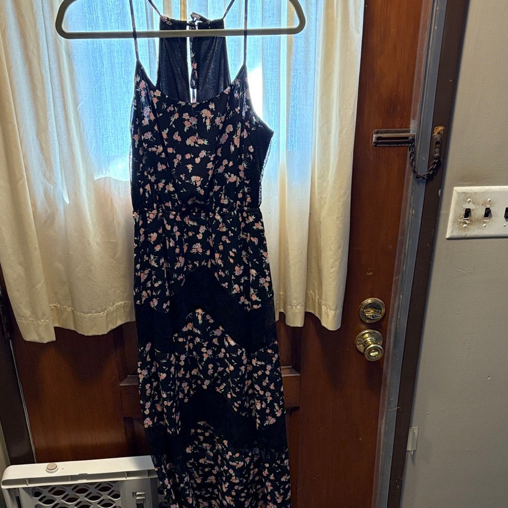 Candie's Black and Pink Floral Maxi Dress